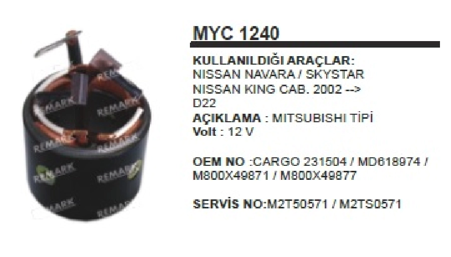 Marş Yastığı + Gövdesi 12V Mitsubishi. Tipi 2002 ve sonrası Navara, Skystar | OEM MYC1240