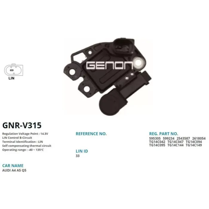 Alternator Konjektor Valeo Tip 12V Audi A4 - A5 - Q5 2.0 Tdi (Lin) | GENON GNR-V315 | OEM VR-V3587 M234