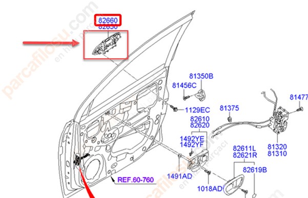 Surgulu Kapi Dis Acma Kolu Transit T12-T15 93>99 | WAGENBURG M.240 | OEM 86VB V26600 AC