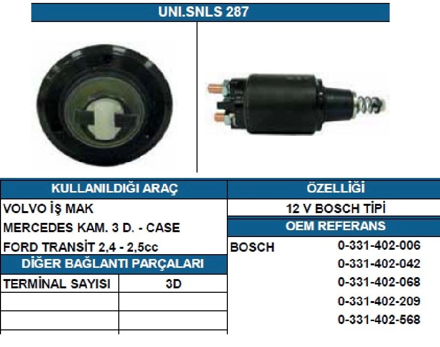 Marş Otom. 12V Volvo İş Mak . Mercedes Kam. 3 D. Başak Traktör | OEM SSL1032