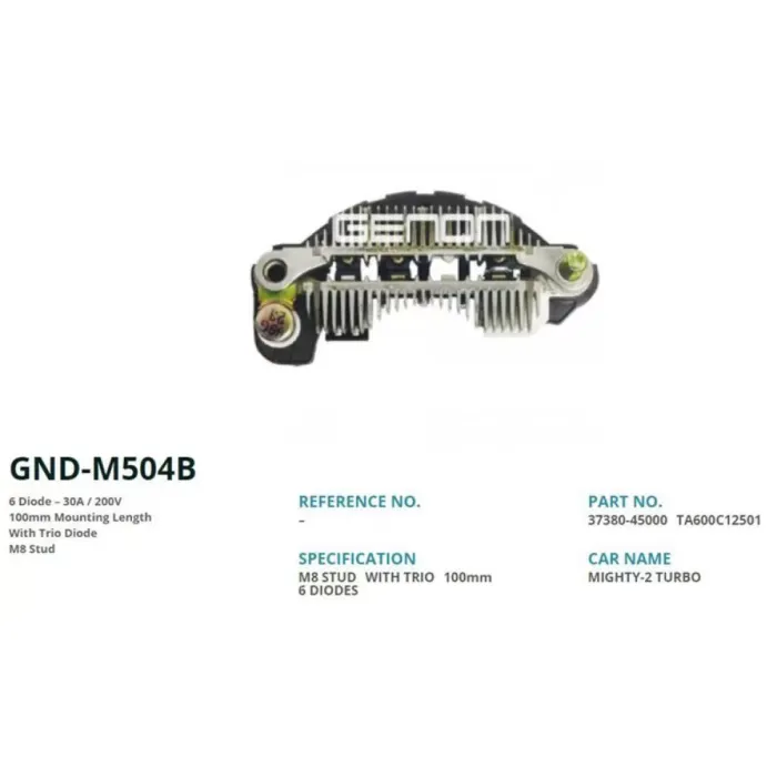 Alternator Diyot Tablasi Mitsubishi Tip 4D33 / 4D31 / 4D32 Alternator Mitsubishi 100MM (6 Diot) M8 | GENON GND-M504B | OEM 3738045000 TA600C12501 BN3738045000