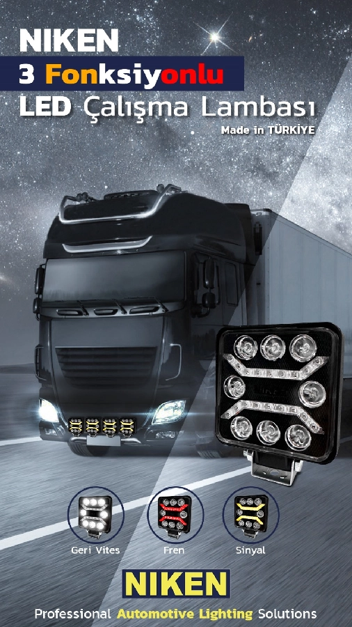 Çalışma Lambası 9V-48V Üç Fonksiyonlu Beyaz Aydınlatma - Sarı (Sinyal) - Kırmızı (Stop) | OEM 0520010401