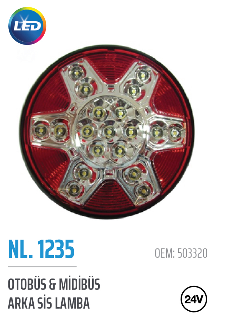 Otobüs Midibüs LED'li Arka Sis Lamba 24V 503320 | OEM NL.1235