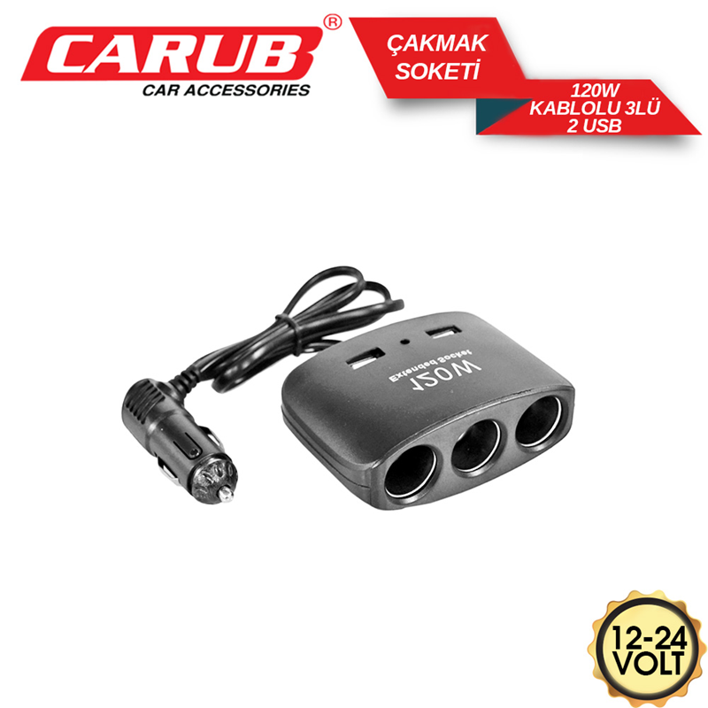 Carub Çakmak Çoğaltıcı 12-24V120W Kablolu USB Girişli
