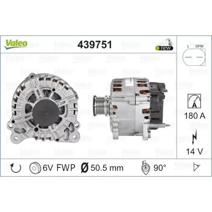Alternator 12V 180A Bosch Tip Superb 08>15 Passat 07>11 Crafter 11>16 T6 T7 10> | VALEO 439751 | OEM 04L903024A 04L903024A 04L903024AX 03L903023Q 04L903024AX 03L903023Q