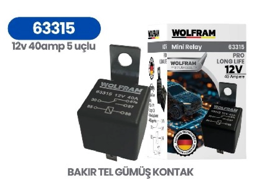 Röle Çift Platinli Şeffaf 5 Uçlu Pro 12V 40A Komple Bakır | OEM 63315