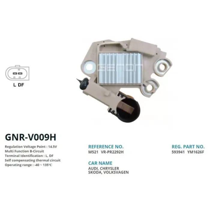 Alternator Konjektor Valeo Tip 12V Audi / Chrysler / Skoda / Volkswagen (L, Df) | GENON GNR-V009H | OEM VR-PR2292 VR-PR2292H