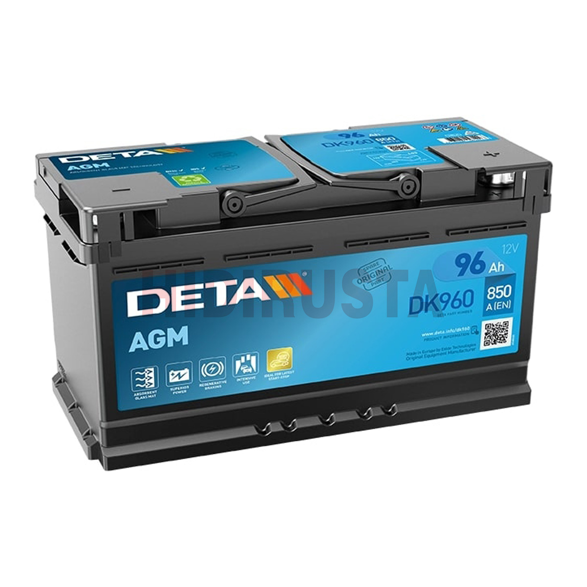Akü Deta 12V 96 Ah 850A Start Stop Agm L05 (353X175X190)