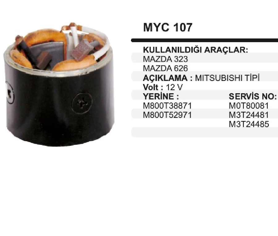 Marş Yastığı + Gövdesi 12V. Mitsubishi. Tipi Hyundai Accent Mazda 323-626, Yastık Ucu Kablosu Kısa | OEM MYC107