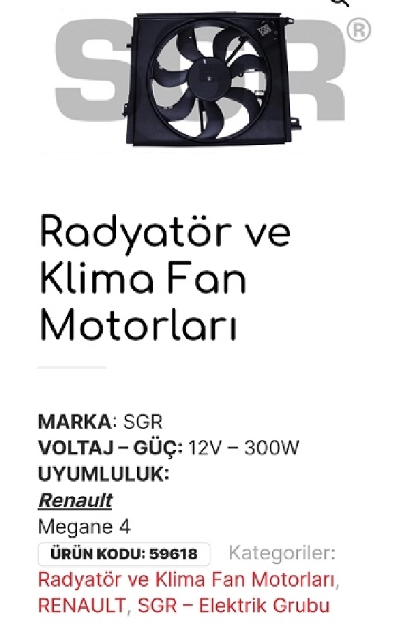 Fan Motoru Davlumbazlı Megane 4 Klimalı 214810518R | OEM 59618