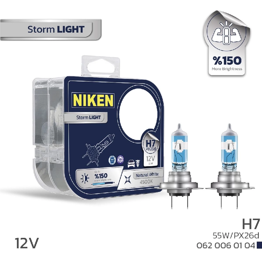 Ampul (2 Adet) 12V H7 55W Storm Lıght PX26d 4500K %150 Beyaz Işık | OEM 0620060104