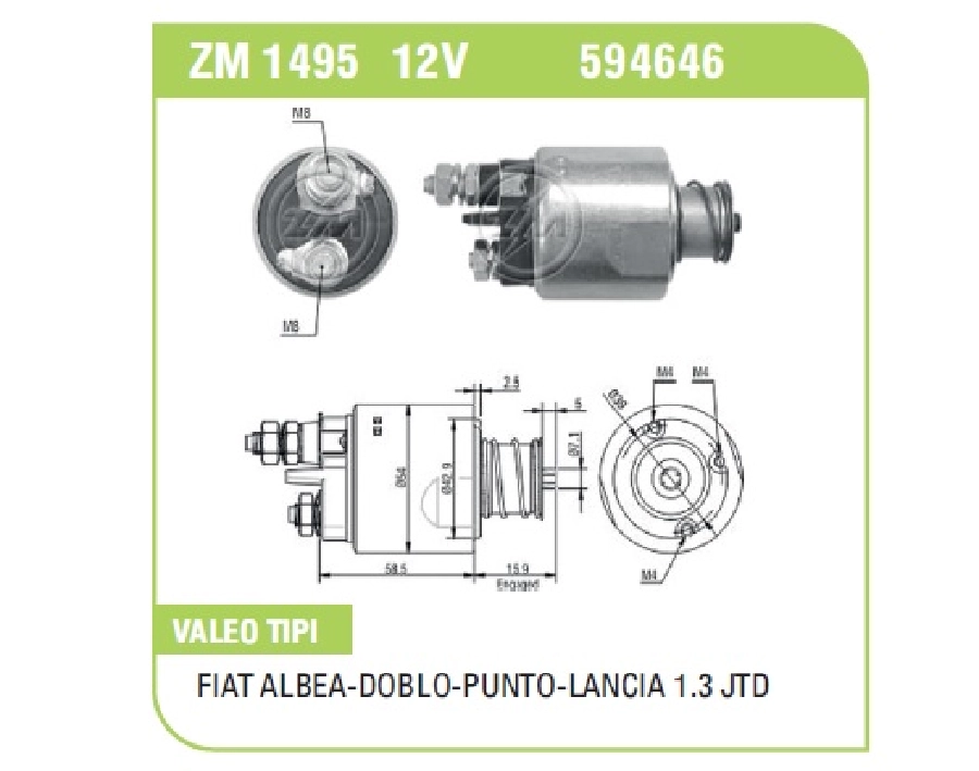 Marş Otom 12V 1,8KW - Valeo Tipi Fiat Grande Punto Albea-Doblo, Opel 1.3 Multijet Lancia 1.3 JTD Fişs | OEM ZM-1495