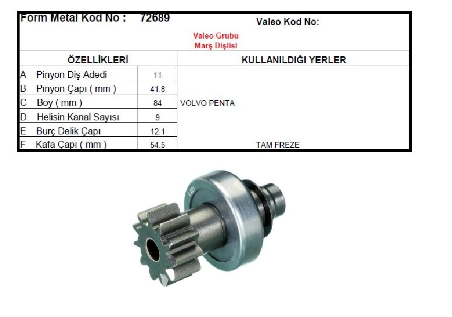 Marş Dişlisi 11D Volvo Penta F4-F408 Marine (Marş Mot. STR17316) | OEM 72689