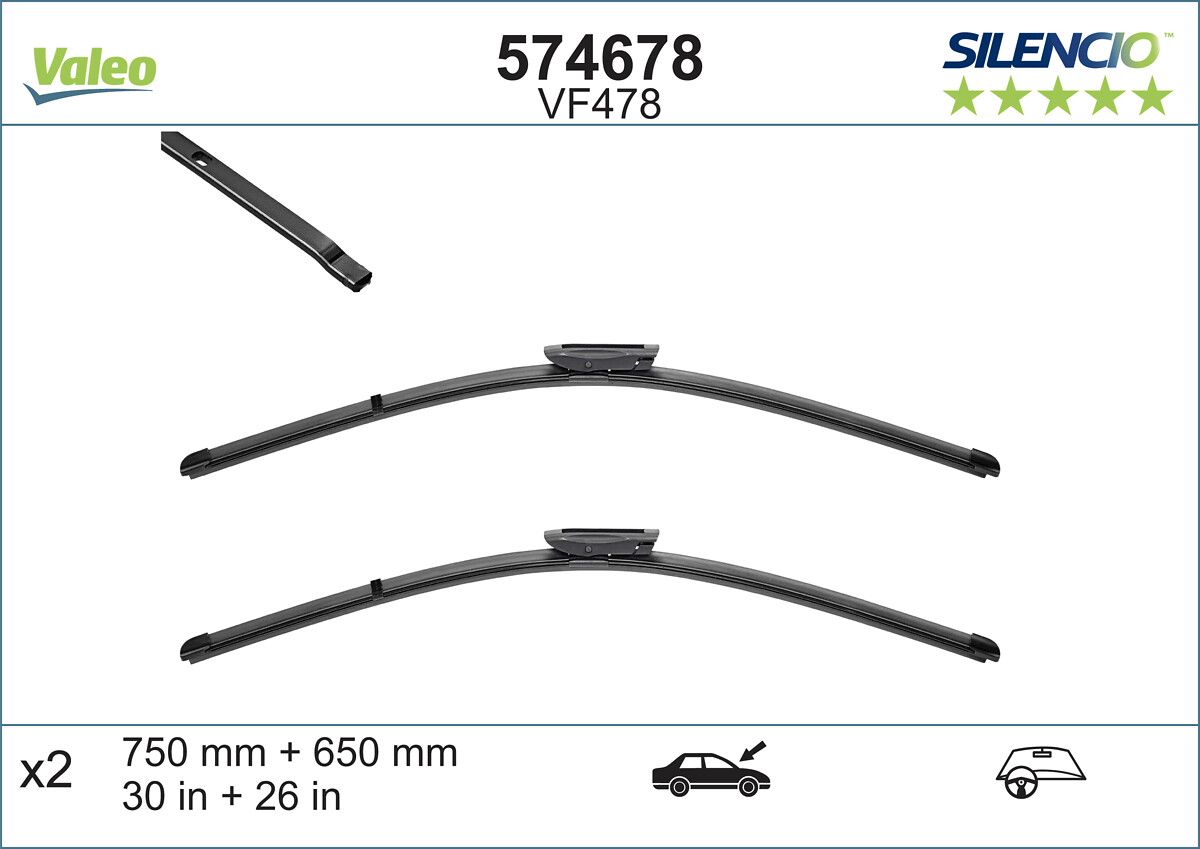 Silecek Supurgesi Flat Blade (X2) Scenic III (750+650) | VALEO 574678 | OEM 288901421R 288901421R 288902484R 288902484R