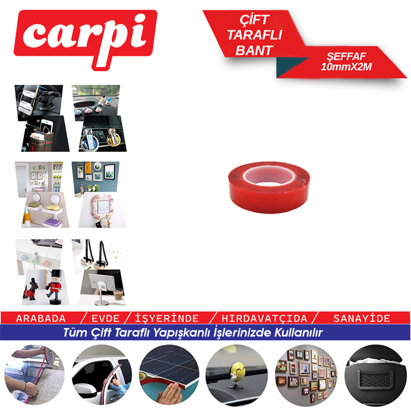 Carpi 10MMX2M Çift Taraflı Bant Şeffaf