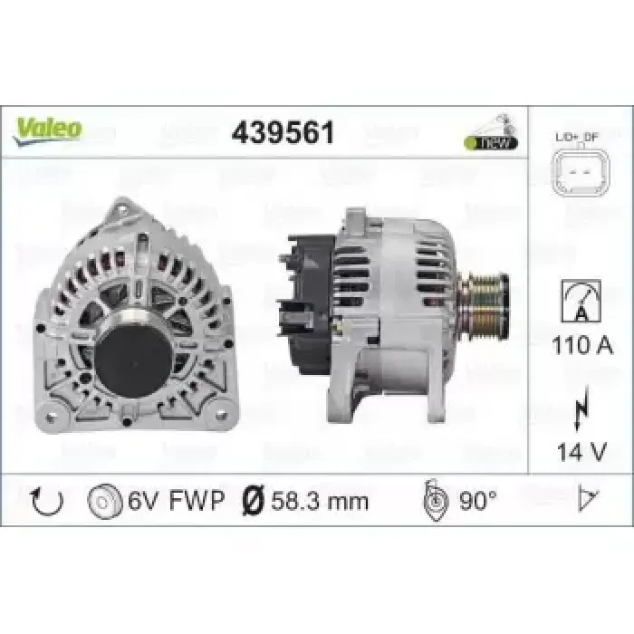 Alternator 12V 110A Logan Sandero 1,5dCI / Clio II 1,5DCI Kangoo 1,5 DCI | VALEO 439561 | OEM 8200386806 8200386806 8200667608 8200667608