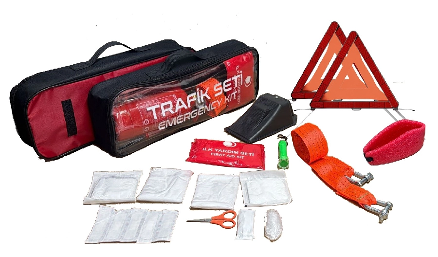 Trafik Seti Lux Yangın Söndürme + Ecza Çantası + Metal Reflektör + Çeki Halatı + El Feneri | OEM ASM191560