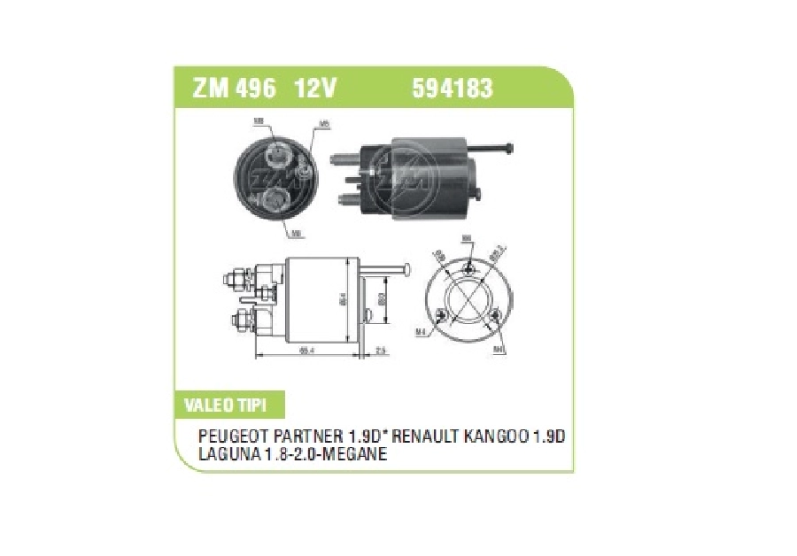 Marş Otom 12V. Valeo Tipi Peugeot Partner 1.9D, Renault Kango 1.9D-Laguna 1.8 - 2.0 Citroen Xantıa 1 | OEM ZM-496