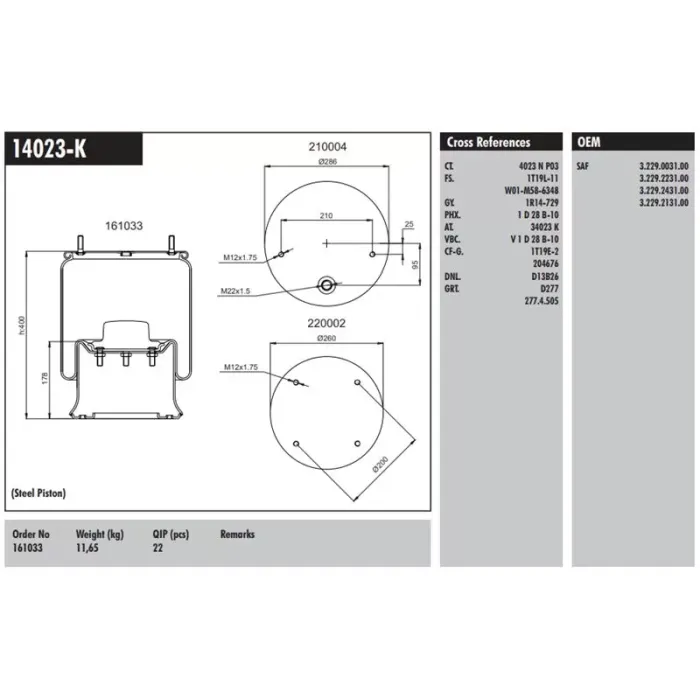 Komple Metal Pistonlu Saf Dorse | CONNECT MD 14023-K | OEM 1723280 160033 4023NP03 3229003100 3229213100 3229243100 3229223100 2923V 751082 1T19L-11