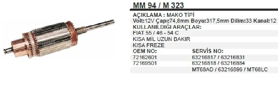 Marş Kollektörü Ub-Kf 12V - Fiat 55;46-65;46, Steyr Yeni Model | OEM 00031