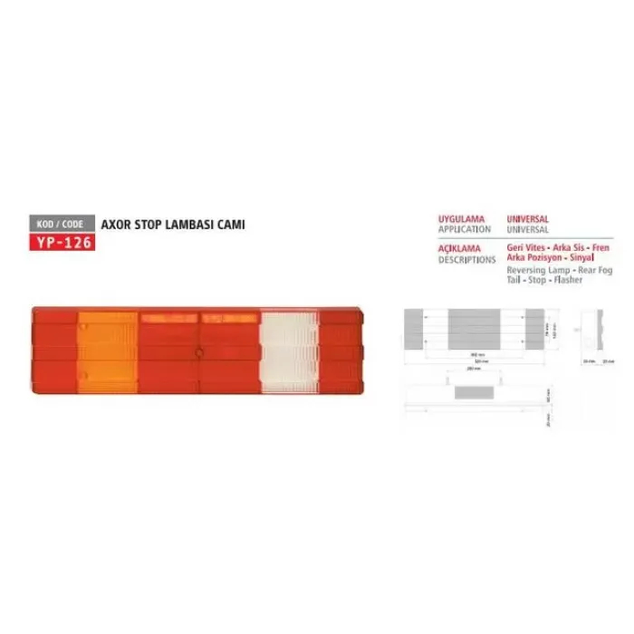 Stop Lambasi Cami Sag - Sol Mercedes Actros / Axor / Axor 2 / Actros MP2-MP3 / (7 Fonsiyonlu) | YUCEPLAST YP-126 | OEM 0015406370 PD800-82 PD800-83