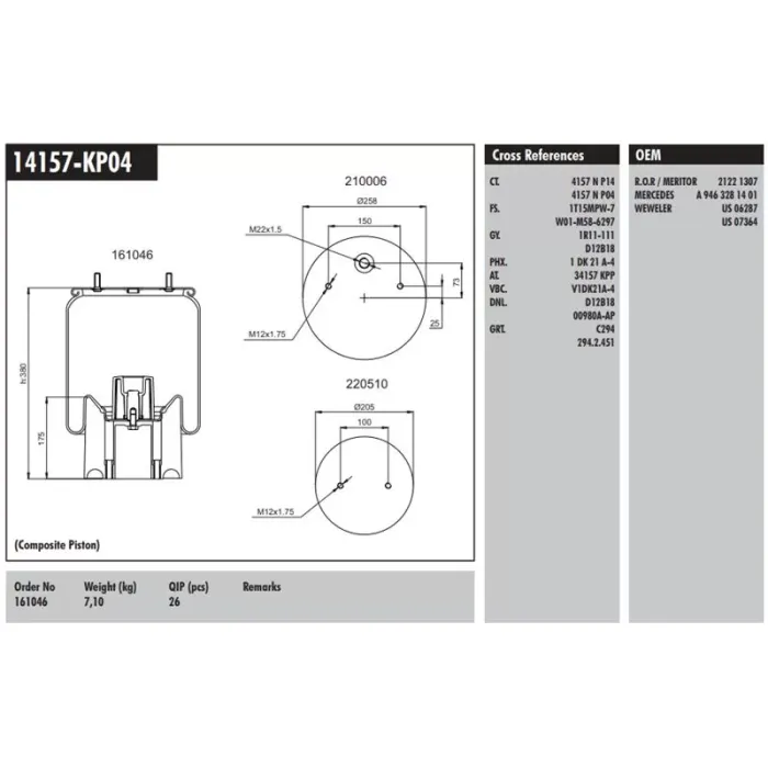 Plastik Piston Komple Mercedes | CONNECT MD 14157-KP04 | OEM 160046 9463281401