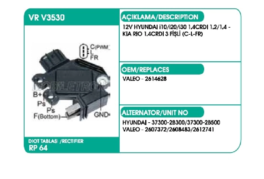 Konjektör-Vt, Kore 12V Hyundai İ10, İ20, İ30 | OEM VRV3530