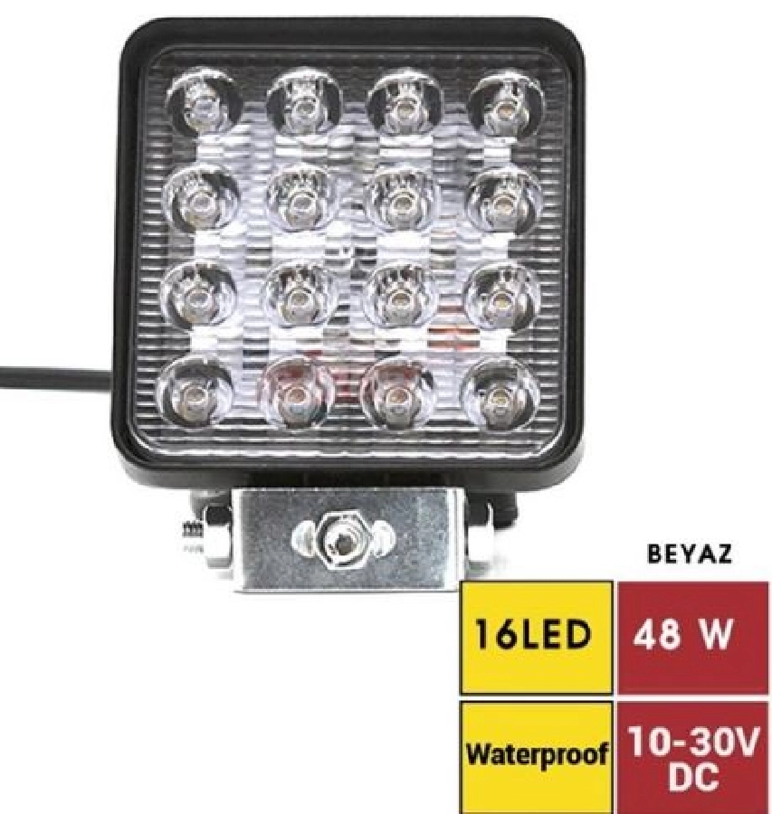 Lamba Çalışma 10-30V 48W 16 LED Kare Siyah 16mm | OEM BR3010577