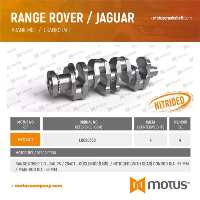 Krank Mili Guclendirilmis 2.0 Dizel 204DTD 240PS Evoque Discovery Range Rover Sport | MOTUS 1402 | OEM LR090358