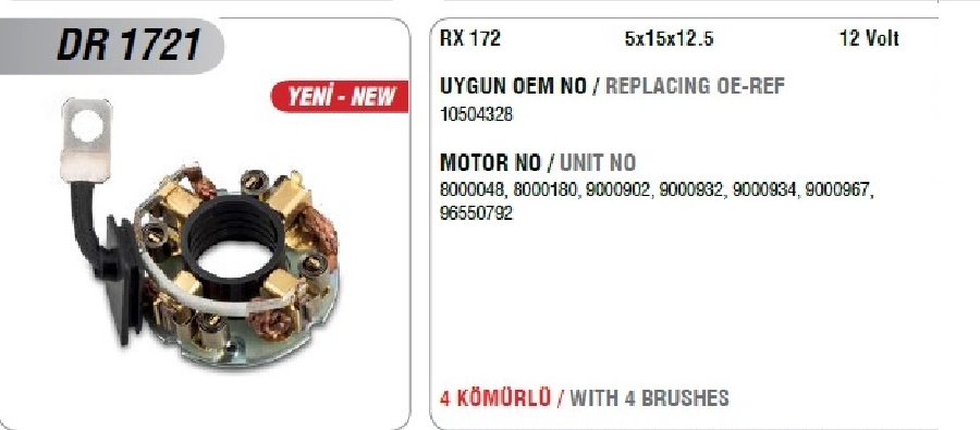 Marş Köm Yuvası 12V Delco Tipi (K 011) Opel Astra H-J, Chevrolet Aveo Lacetti Kaleos Yeni Model Delco (Eski N | OEM DR1721