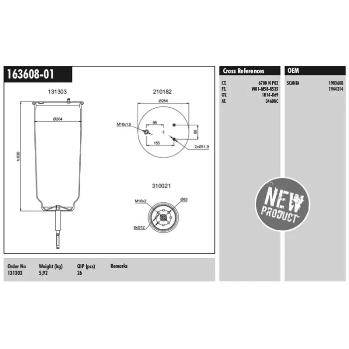 Dingil Korugu Pistonsuz Scania P.G.R.T.-Seri 04> | CONNECT MD 163608-01 | OEM 1774804 1903608 2357460 1944314