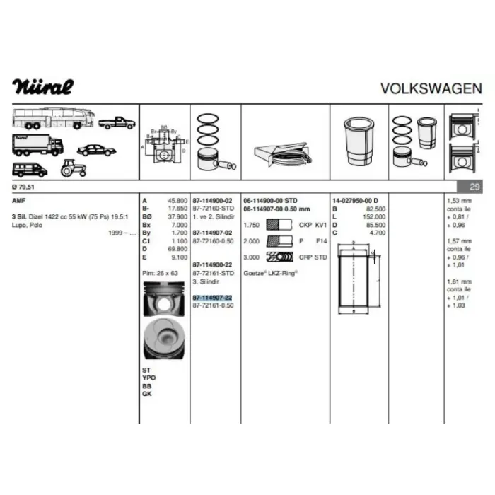 Piston+Segman (80,01MM 0,50 (3 Silindirli Motorun 3, Pistonu) Polo Audi A2 Arosa Cordoba Ibiza 4 / 5 Fabia Roomster Fox Lupo 1,4TDI Amf Bay Bhc Bms Bnv Bnm Bwb 99>> | GOETZE 8772161050000G