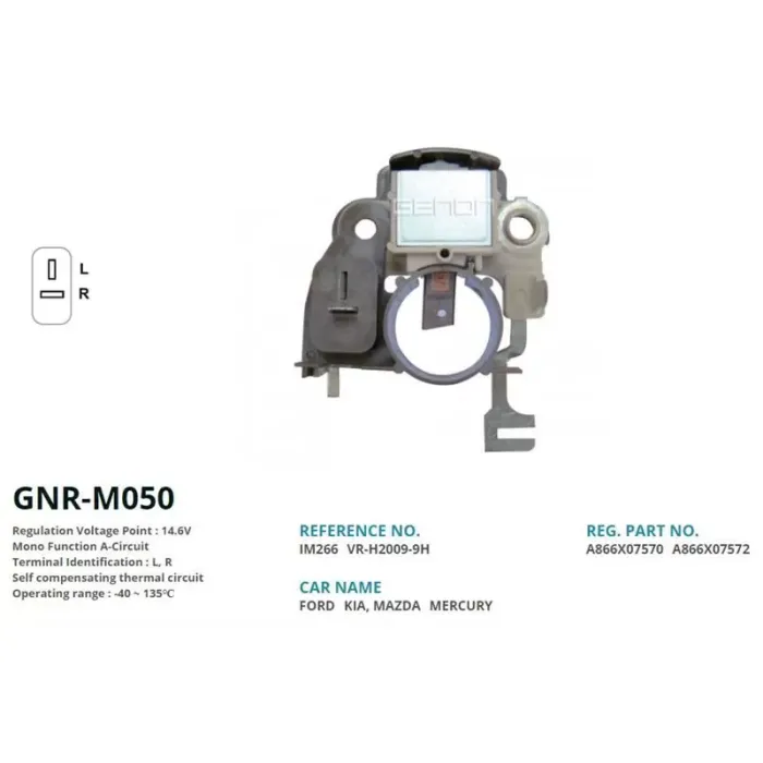 Alternator Konjektor Mitsubishi Tip 12V Mazda 323 / Mitsubishi Colt - Galant - Lancer / Hyundai Excel - Elentra (L, R) | GENON GNR-M050 | OEM VR-H2009-9H IM266 A866X07570