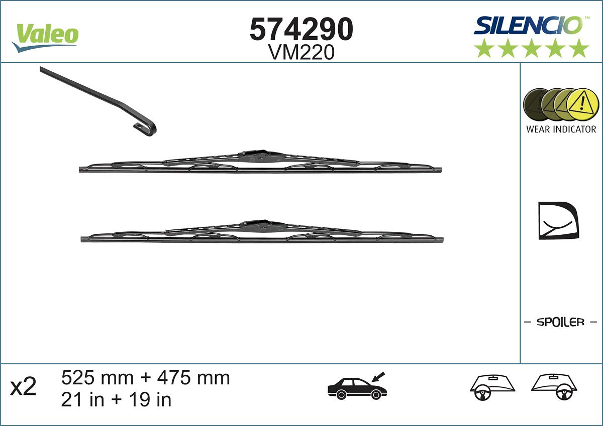 Valeo Silencio VM220 (X2) / (525+475 MM) Audi A3 (96>03) | VALEO 574290 | OEM VM220 SKO_574290_BEK VOL_574290_BEK