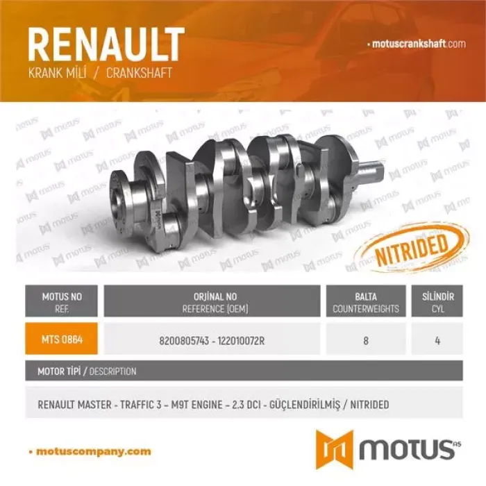 Krank Mili Renault Master Opel Movano 2.3 Dci M9T 10> | MOTUS 864 | OEM 122013973R 8200805743