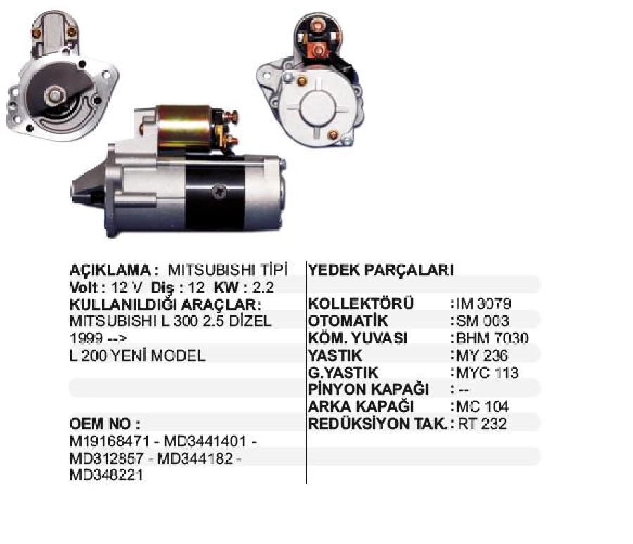 Marş Motoru Mitsubishi L-300, H100 1999 ve sonrası 12D | OEM STR6049