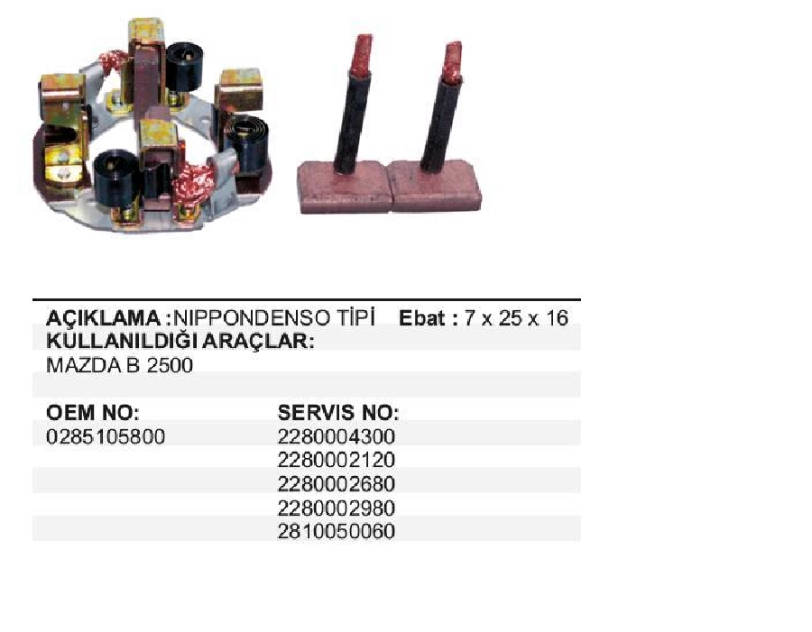 Marş Kömür Yuvası 12V Denso Tipi .Mazda B-2500 4 Komurlu, Isuzu Tfr-Nkr, J9 Premıer Yeni Model | OEM BHN5005