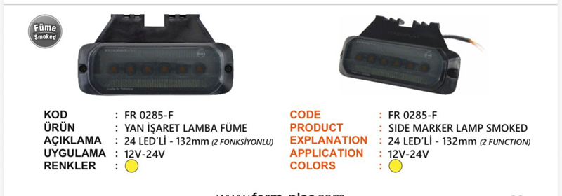 Fr Yan İş.lamba 24 Ledli 2 Fonk.braketli Füme Kırmızı