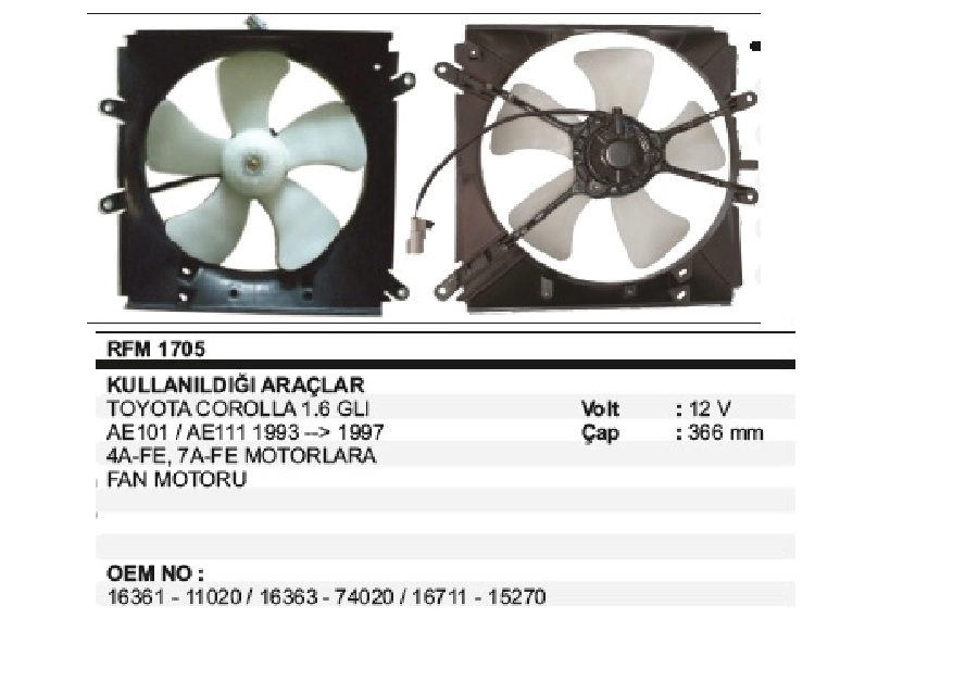Fan Motoru Toyota Corolla 1,6GLI AE101 93-97 | OEM RFM1705