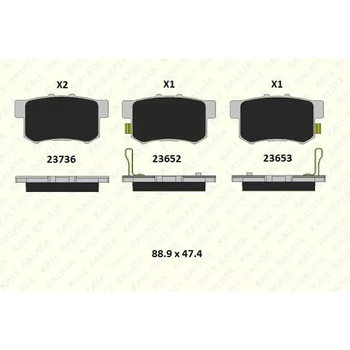 Arka Fren Balatasi Honda Civic 01>13 FD6 FB7 / Cr-5 03>07 / Accord 98>08 / Frv 04> | KALE B 23652 148 05 ANS | OEM 43022SG0G01 43022SL5000