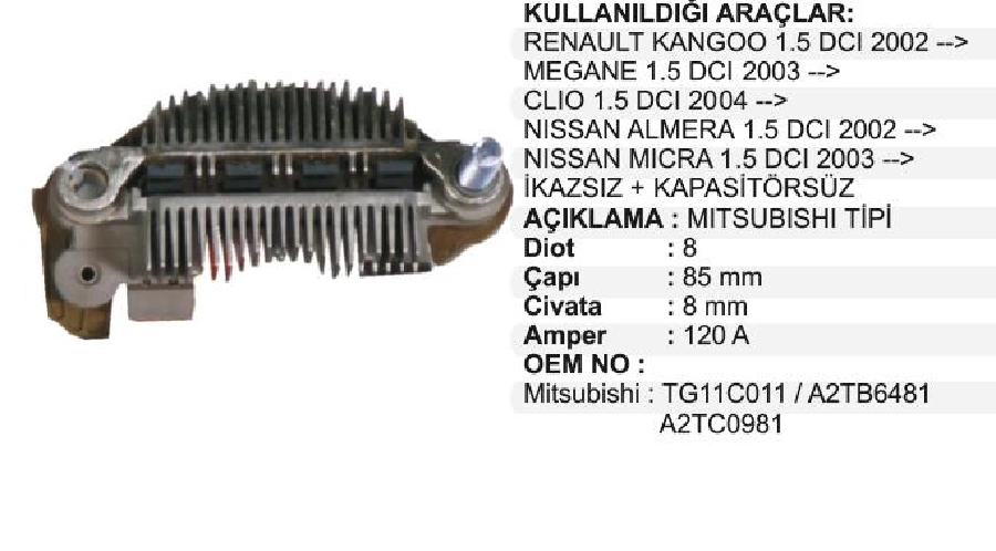 Diyot Tablası Mitsubishi Tip 85 2000 Imr 85668 - Mitsubishi Colt 1.6 (95-03)- Galant 2.0 16V (96-03) P | OEM VMR8530