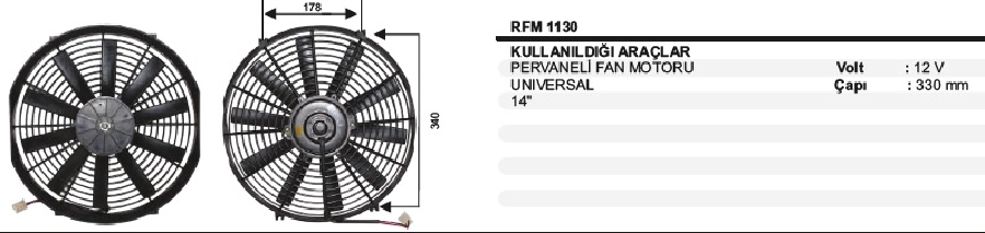 Fan Mot. 12V - 14'' Aksiyel Fan Komple (Reversıble) | OEM RFM1130