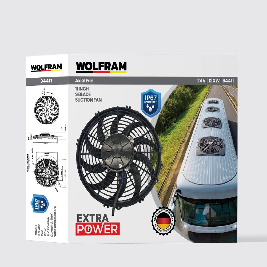 Aksiyel Fan 11 İnch S Kanat IP67 Su Geçirmez 24V 120W | OEM 94411
