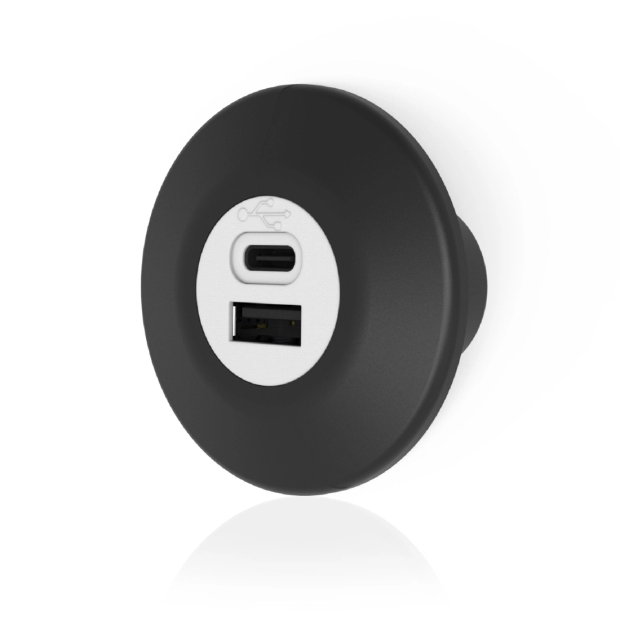 USB Charger Şarj Ünitesi Gömme Tip 12V-24V 2A Mavi LED Type-A Type-C | OEM SUC2AC-B