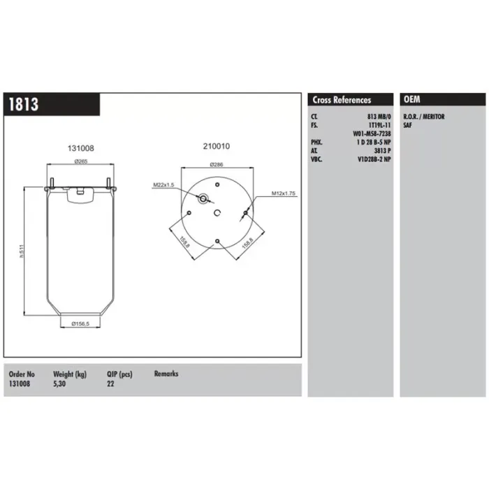 Dingil Korugu Pistonsuz - Iveco / Mercedes-Benz / Meritor / Saf / Dorse | CONNECT MD 1813 | OEM 1300083813P 813MB