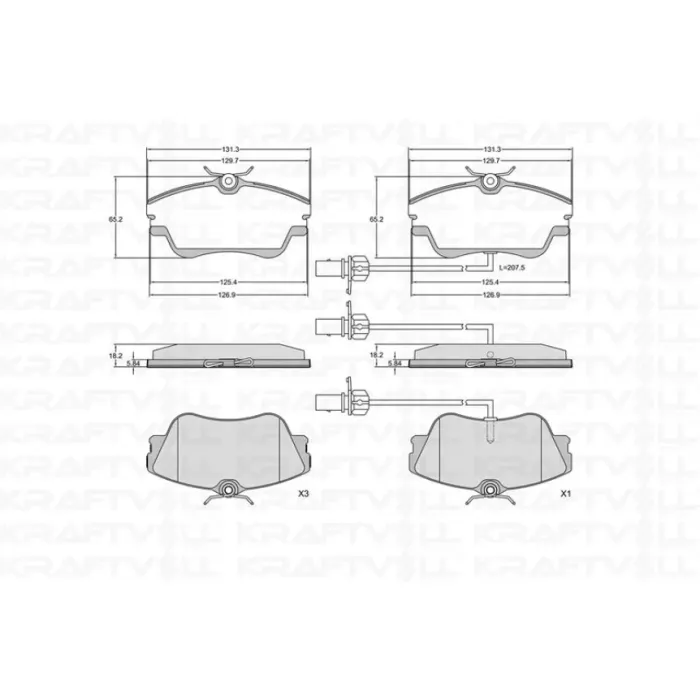 On Fren Balatasi (15) Transporter T4 90>03 (Kablolu) | KRAFTVOLL 07010409 | OEM 7D0698151B 7D0698151G