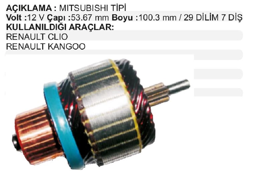 Marş Kollektörü 12V 7D. Mitsubishi Renault Clio, Kangoo ÇAP:53,67 BOY:100,3 Dilim:29 DİŞ:7 | OEM IM4202